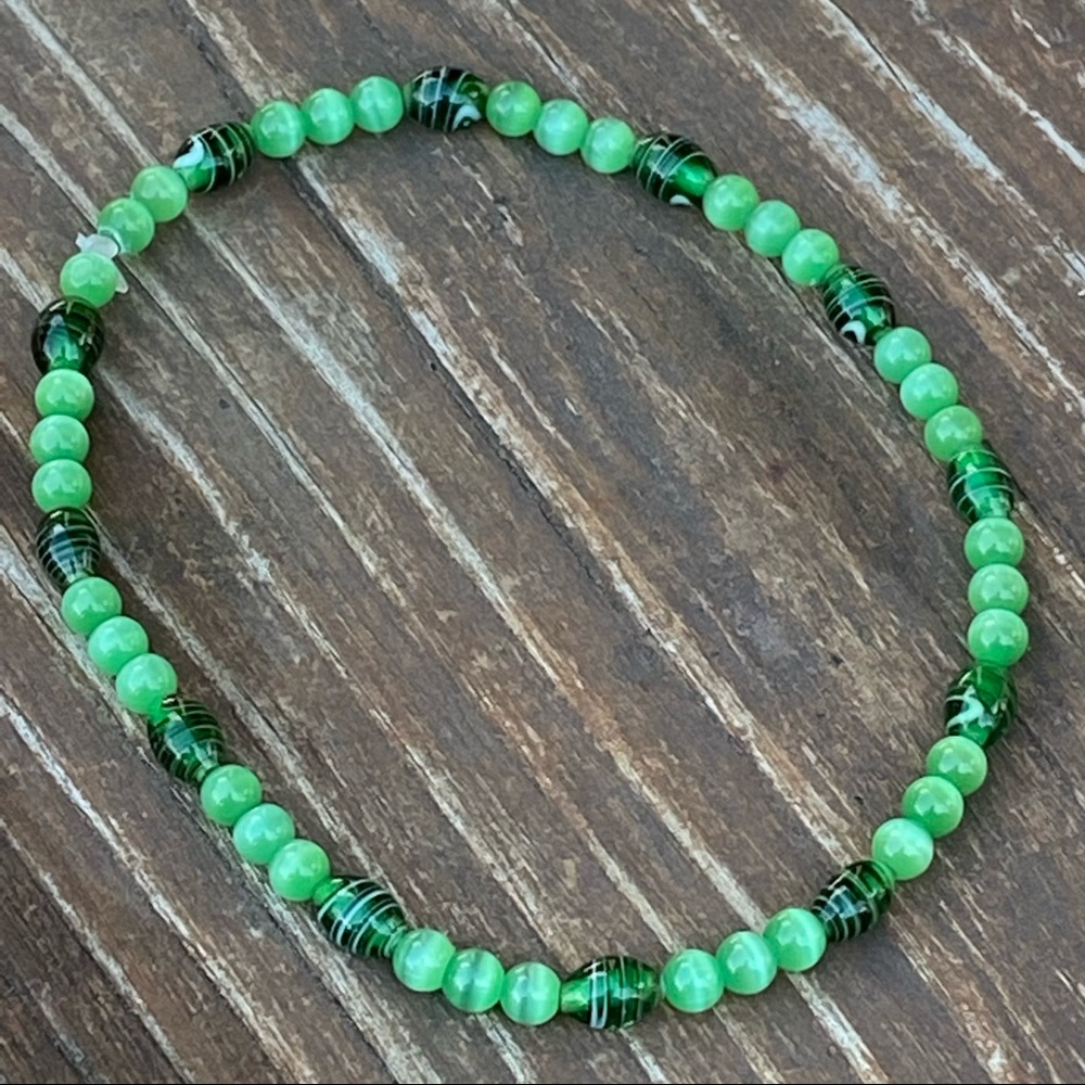 Anklet Green Cats Eye and Art glass Bead Ankle Bracelet